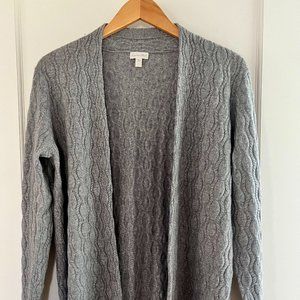 Garnet Hill Grey Cabled Cardigan Cashmere S